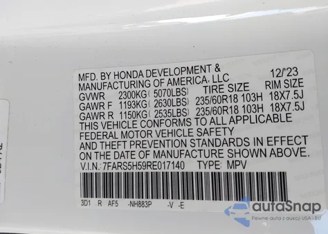 2024 Honda Cr-V Hybrid Sport from USA, damaged, VIN 7FARS5H59RE017140